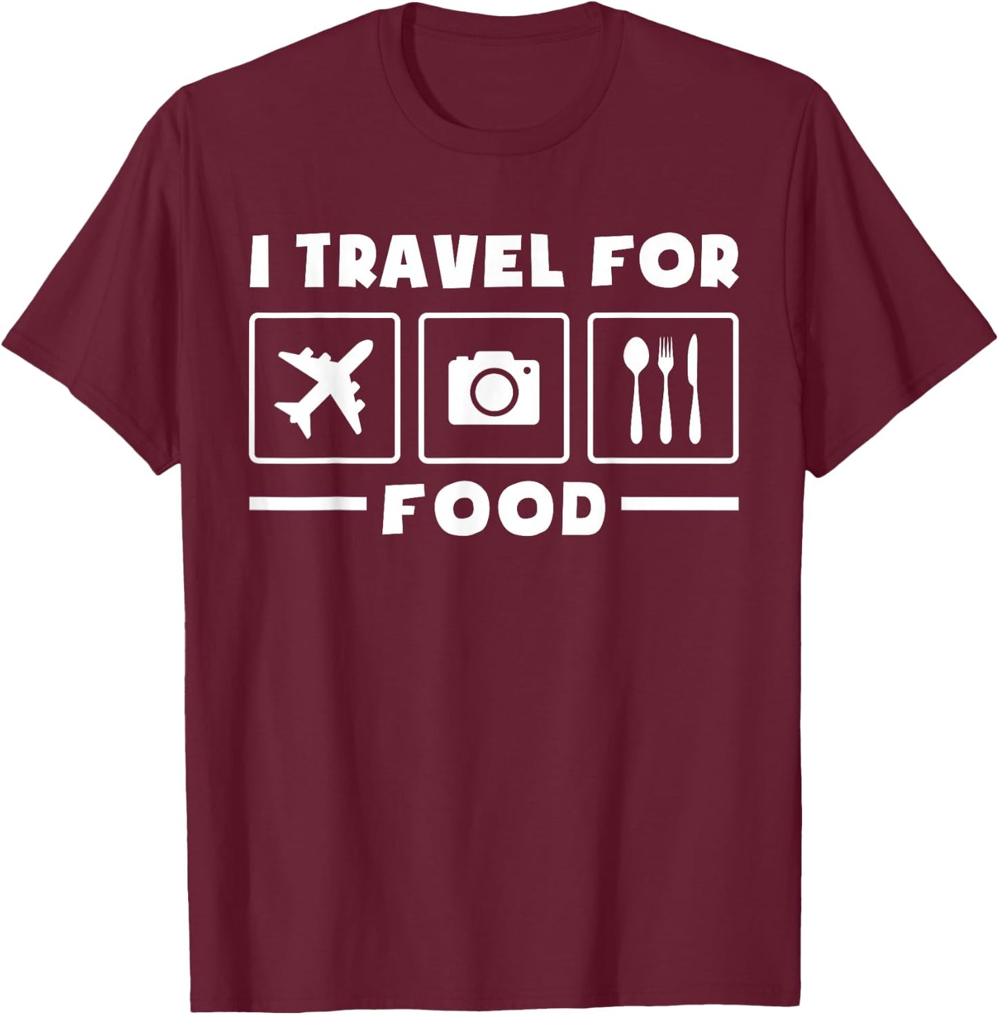 Traveler Flight Vacation Trip I Travel For Food Watercolor T-Shirt - T-Shirt | Maroon