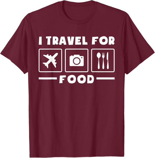 Traveler Flight Vacation Trip I Travel For Food Watercolor T-Shirt - T-Shirt | Maroon