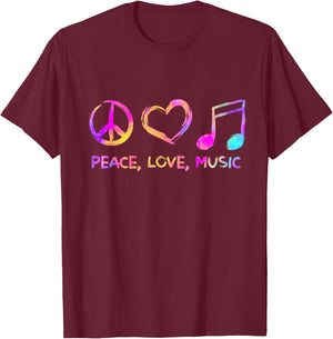 Peace Love Music Hippie T-Shirt - T-Shirt | Maroon