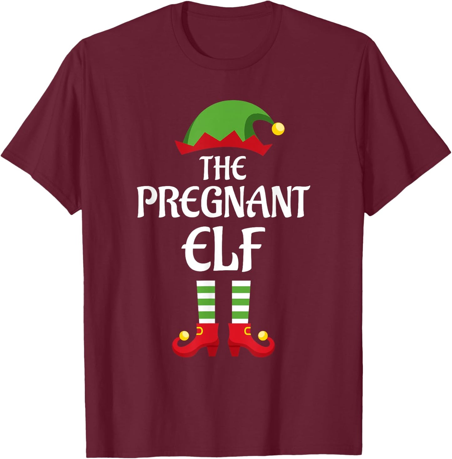 Pregnant Elf Family Matching Group Christmas T-Shirt - T-Shirt | Maroon