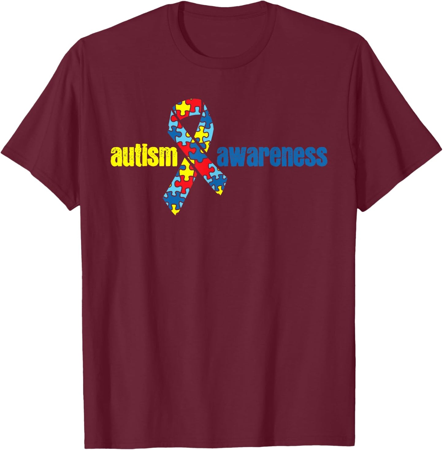 Autism Autism Awareness Ribbon Piece Gift T-Shirt - T-Shirt | Maroon