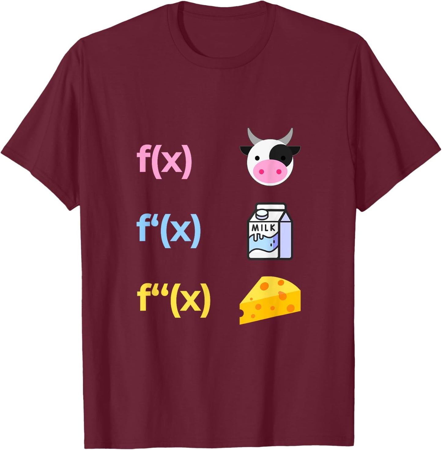 Mathematician Cow Milk Cheese Derivative Funny Joke Math T-Shirt - T-Shirt | Maroon
