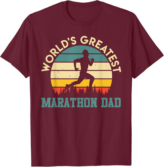 Daddy WORLD'S GREATEST MARATHON DAD Funny Marathon T-Shirt - T-Shirt | Maroon