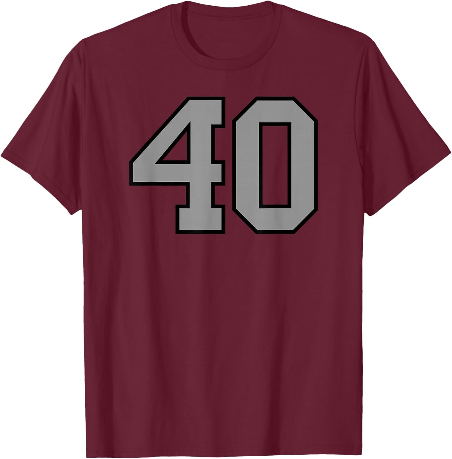 Black Silver Sports Team Number 40 T-Shirt - T-Shirt | Maroon