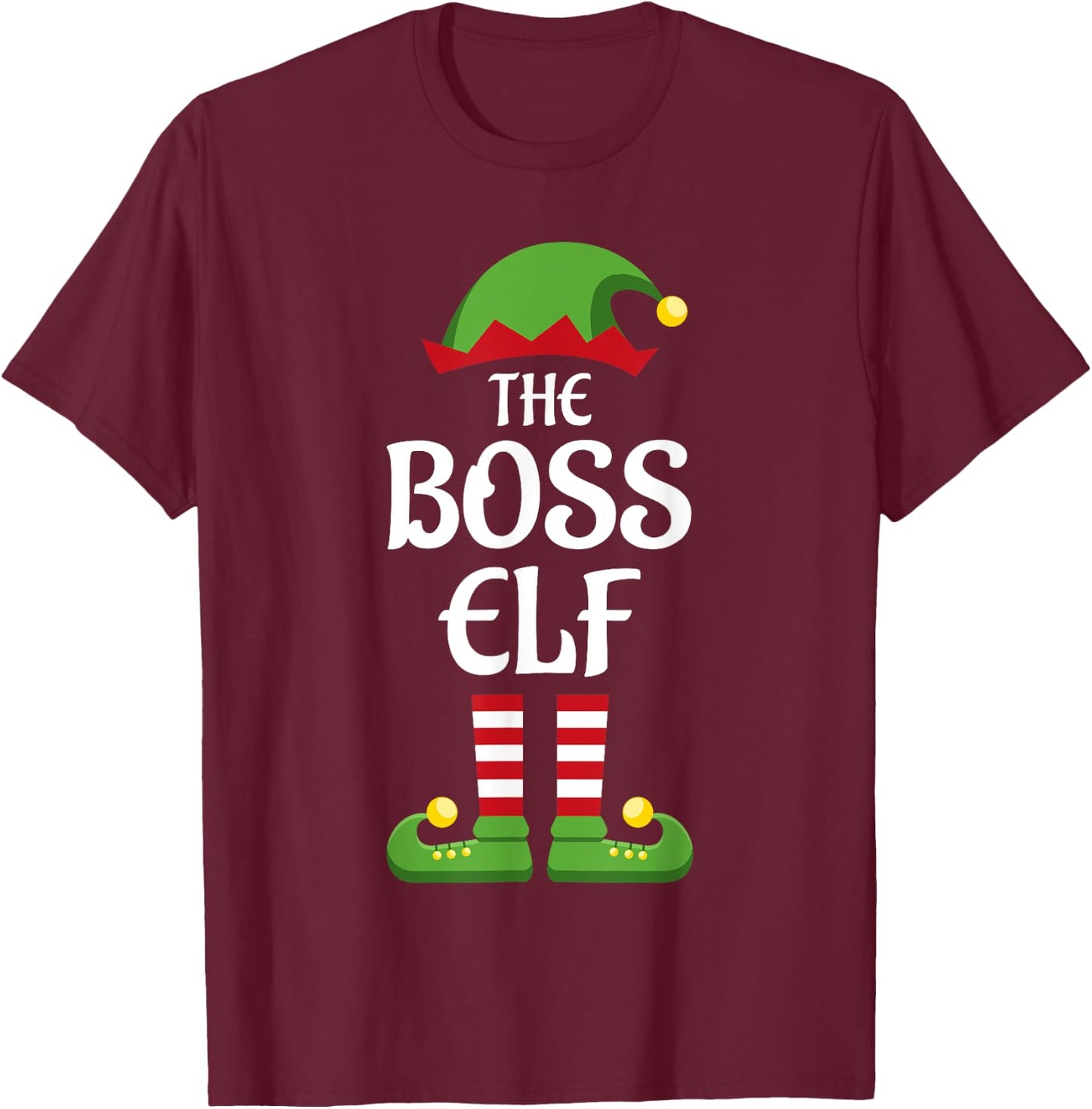 Boss Elf Family Matching Group Christmas T-Shirt - T-Shirt | Maroon