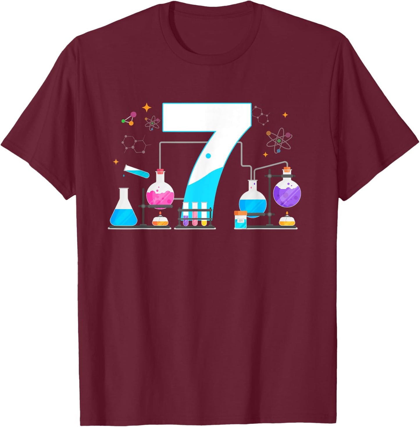 7 Year Old Kids Scientist 7th Birthday Kids Science T-Shirt - T-Shirt | Maroon