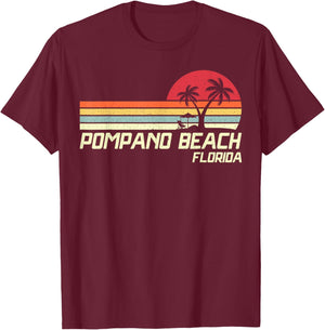 Summer Vacation Vintage Florida Pompano Beach T-Shirt - T-Shirt | Maroon