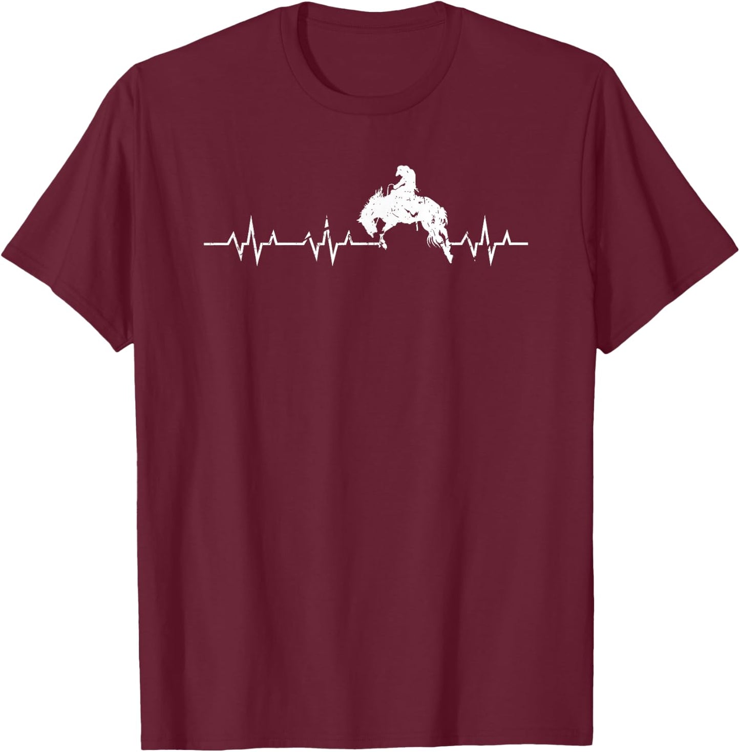 Rodeo Heartbeat, Bronc Riding Bucking Horse Western Cowboy T-Shirt - T-Shirt | Maroon