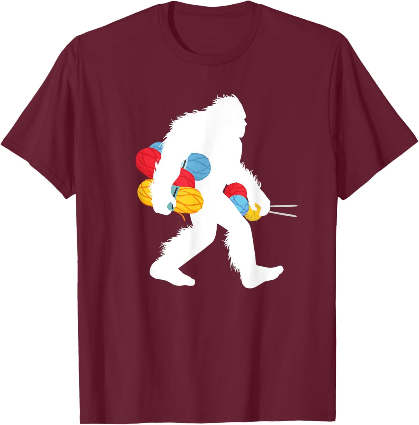Bigfoot Knitting Sewing Needleworker Sasquatch Knitter T-Shirt - T-Shirt | Maroon