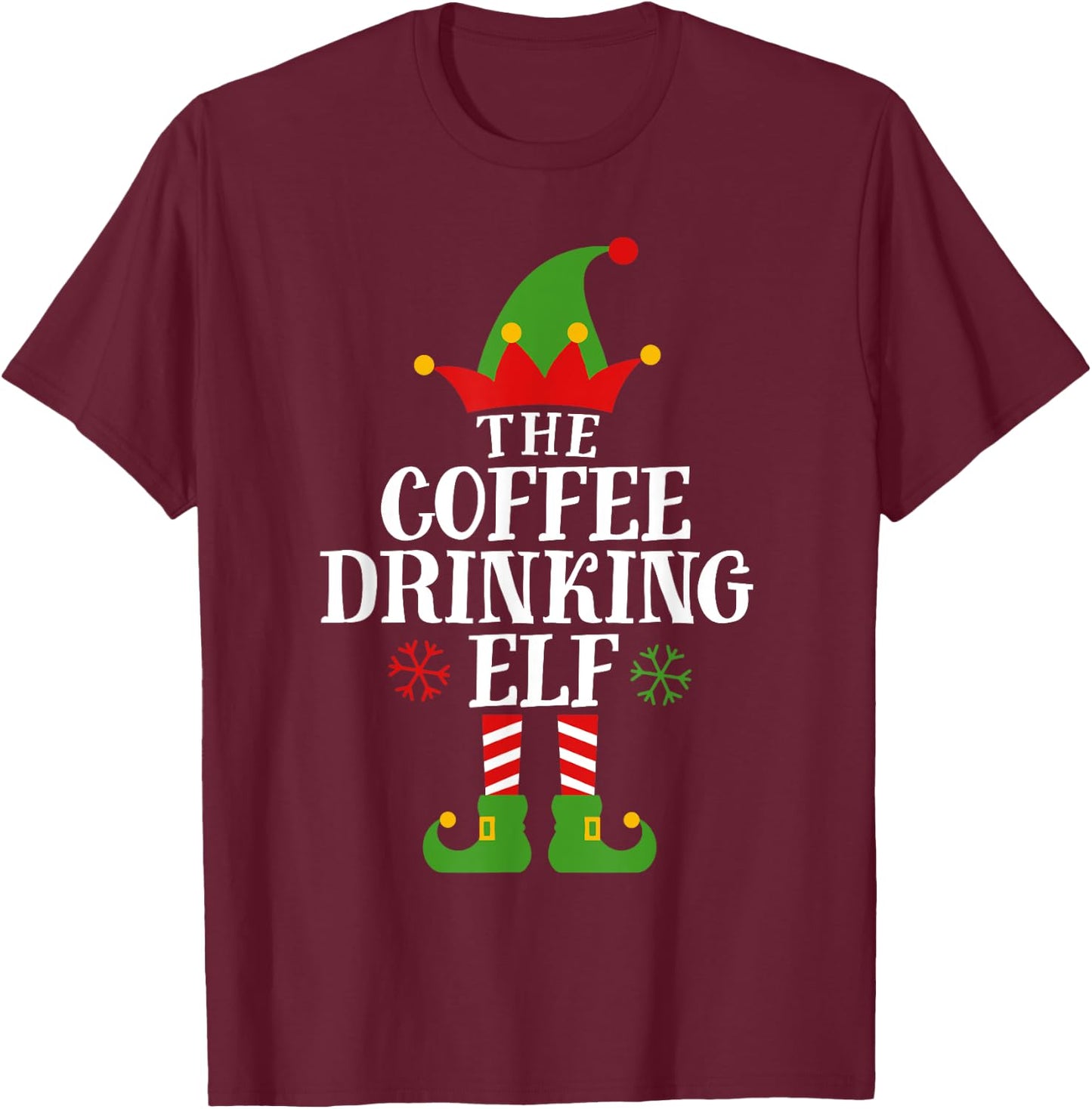 The Coffee Drinking Elf Funny Matching Family Christmas T-Shirt - T-Shirt | Maroon
