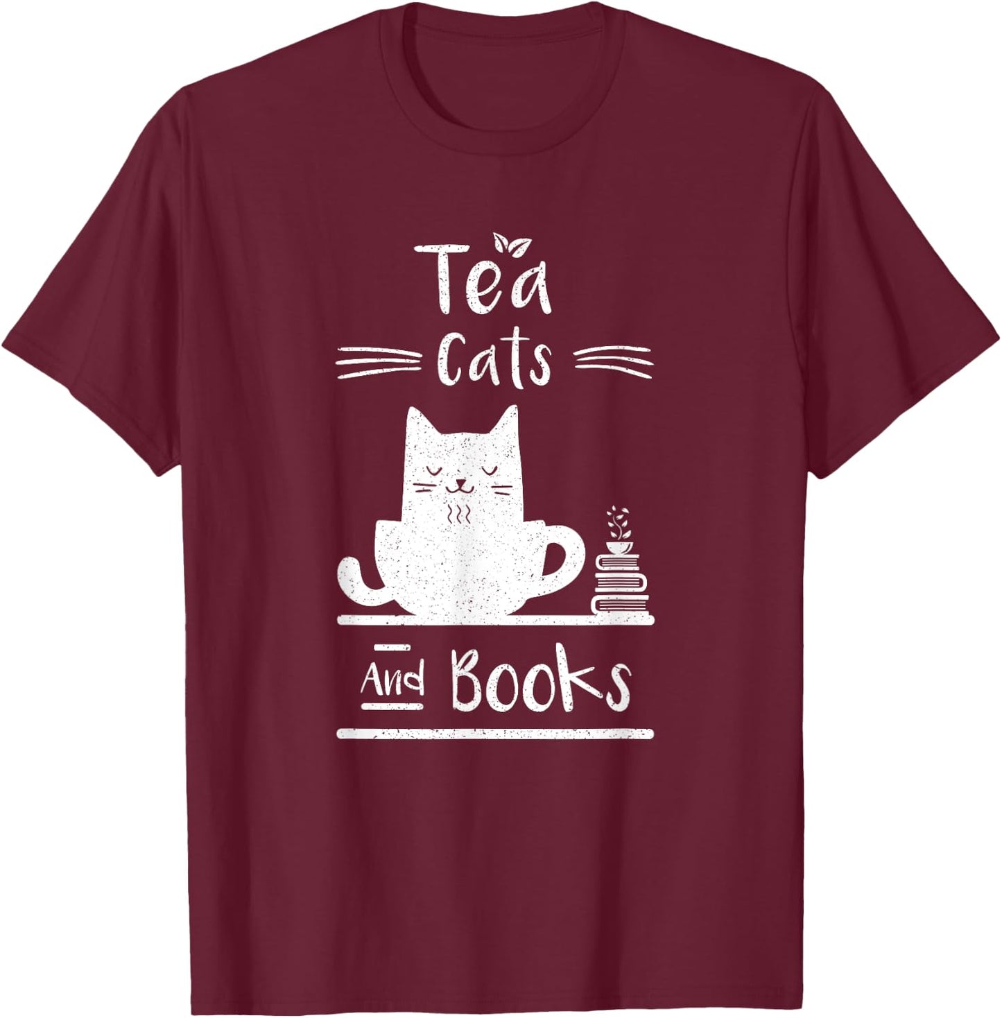 Tea Cats And Books T-Shirt - T-Shirt | Maroon