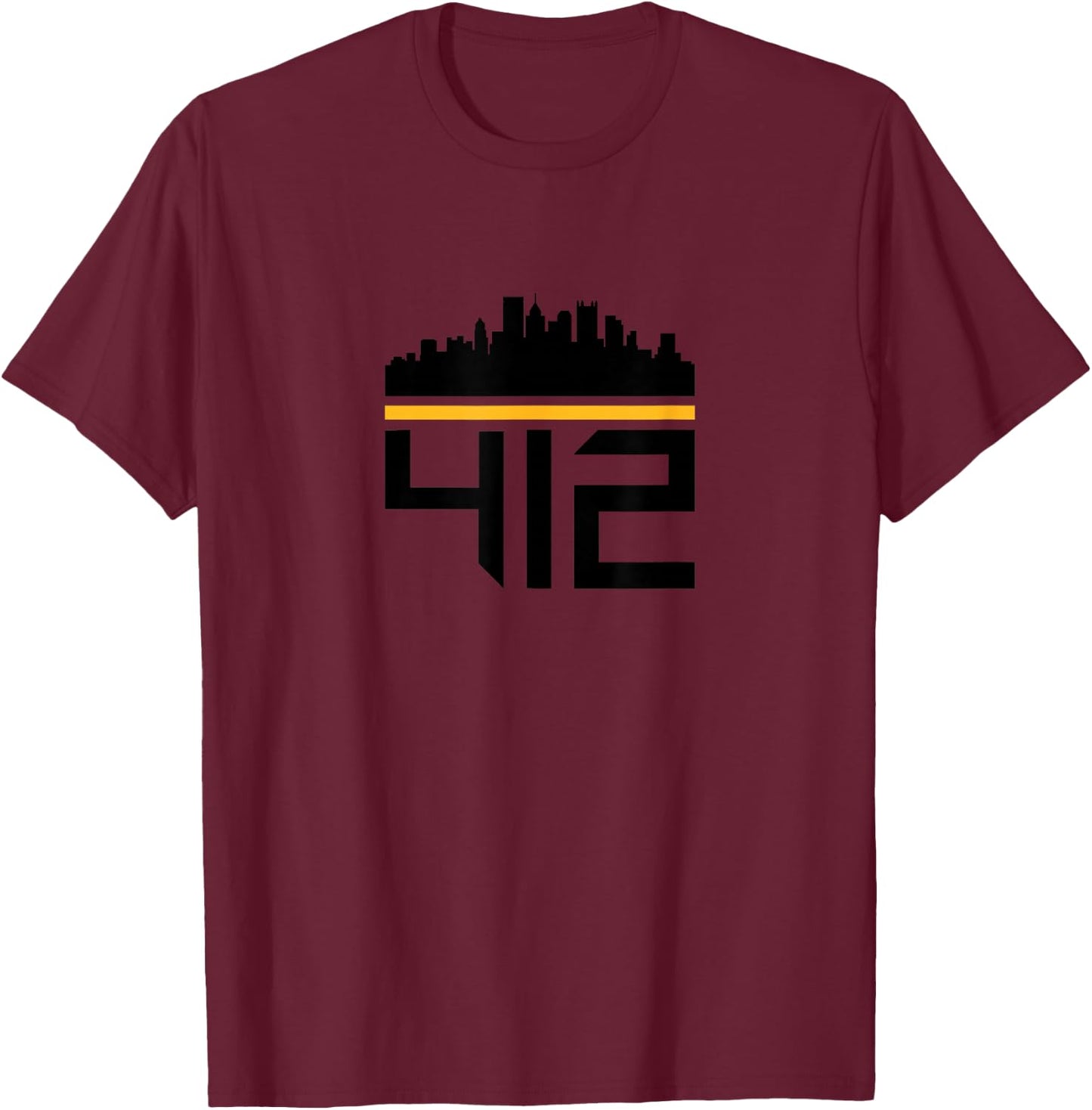 Pittsburgh Skyline 412 Design Men Women T-Shirt - T-Shirt | Maroon