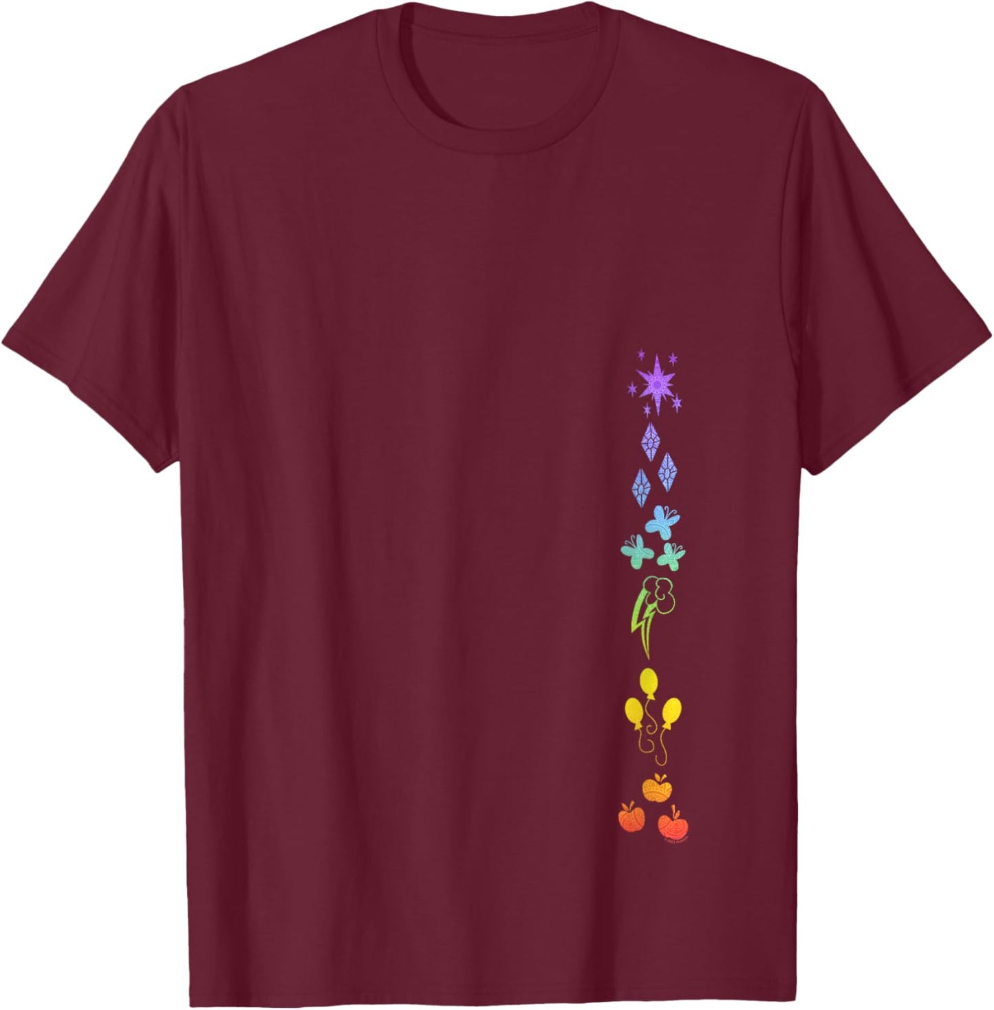My Little Pony: Friendship Is Magic Rainbow Ponies Aligned V-Neck T-Shirt - T-Shirt | Maroon