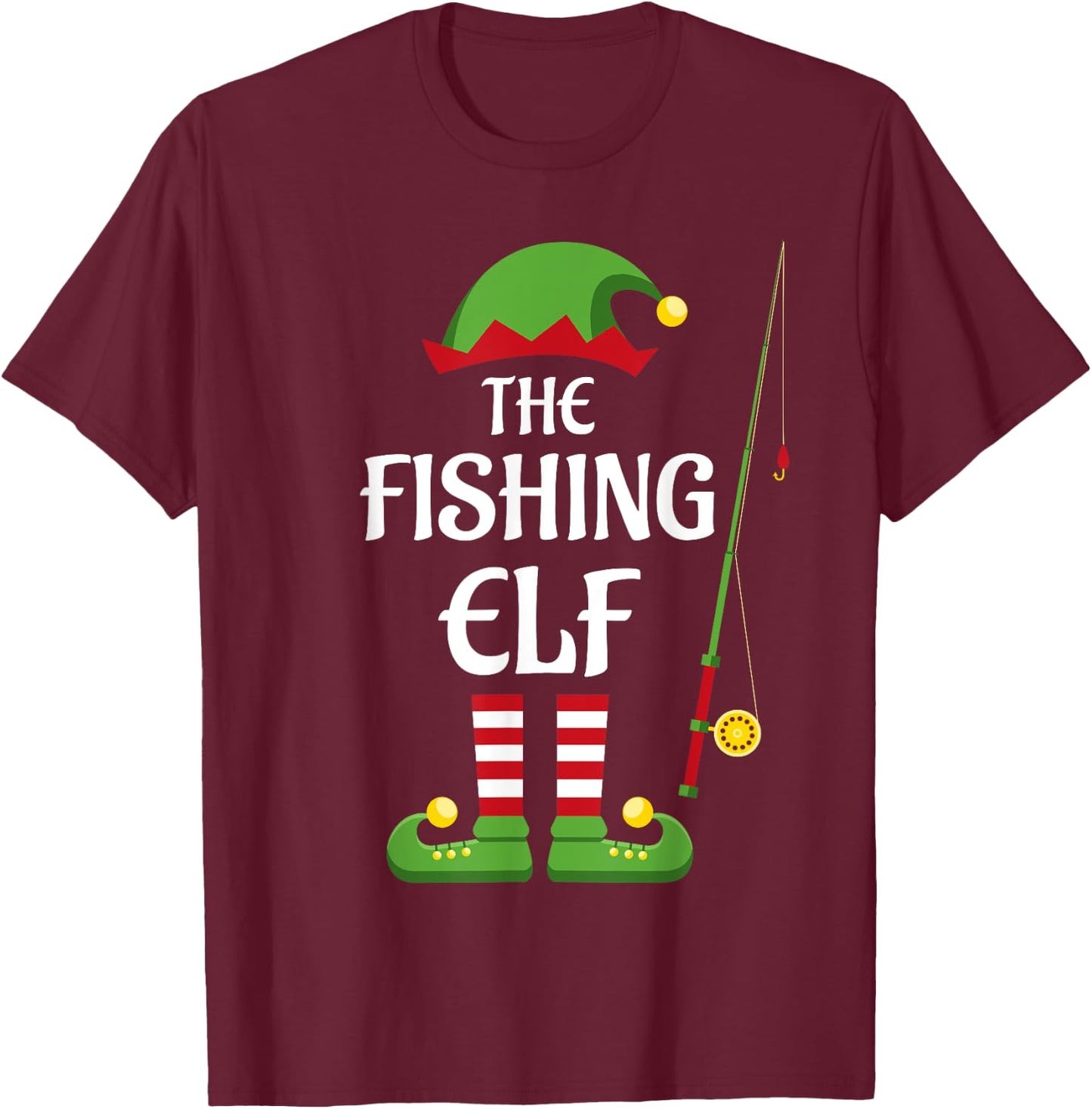 Fishing Elf Family Matching Group Christmas T-Shirt - T-Shirt | Maroon