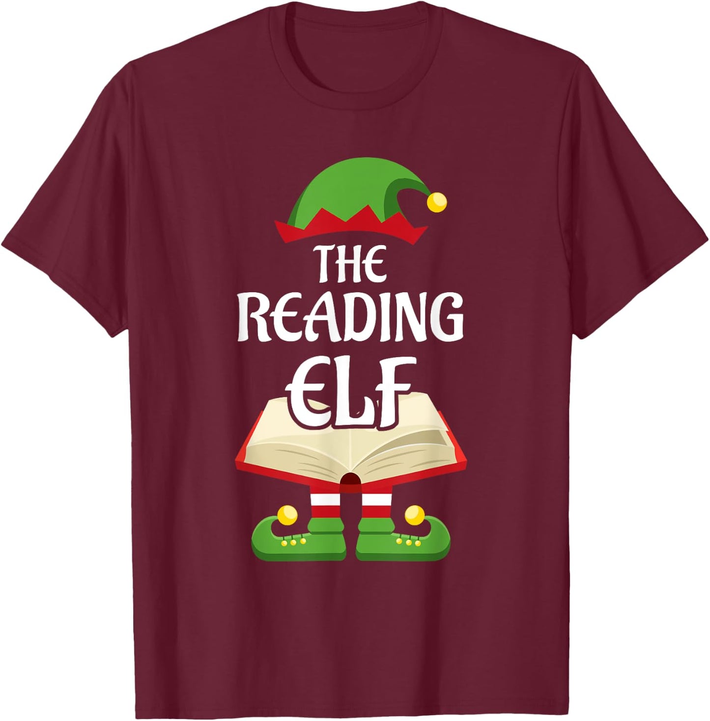 Reading Elf Family Matching Group Christmas Books T-Shirt - T-Shirt | Maroon