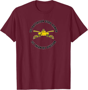 1st Battalion 63rd Armor 1st Infantry Division Veteran Gift T-Shirt - T-Shirt | Maroon