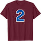 White Blue Sports Team Number #2 T-Shirt - T-Shirt | Maroon