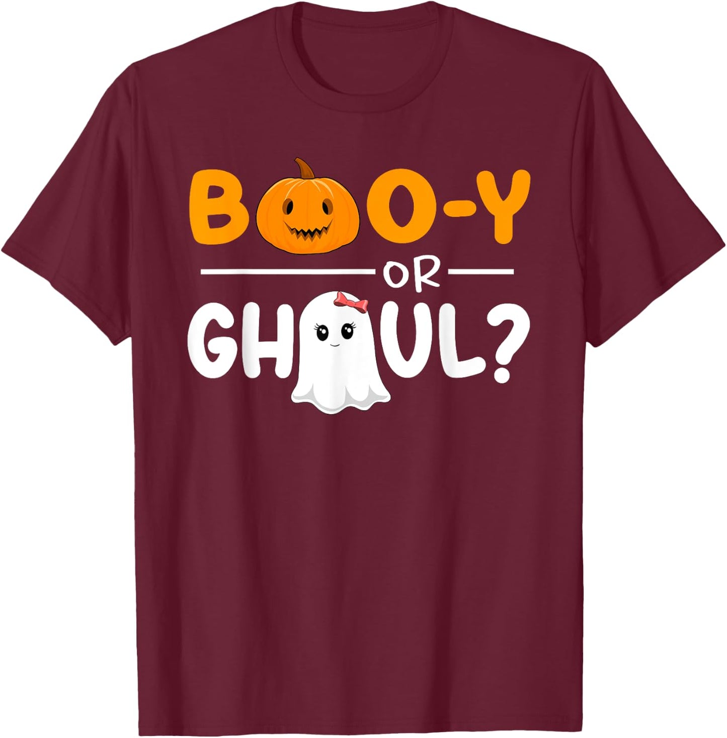 Boo-y Or Ghoul Gender Reveal Halloween Baby Shower Party T-Shirt - T-Shirt | Maroon
