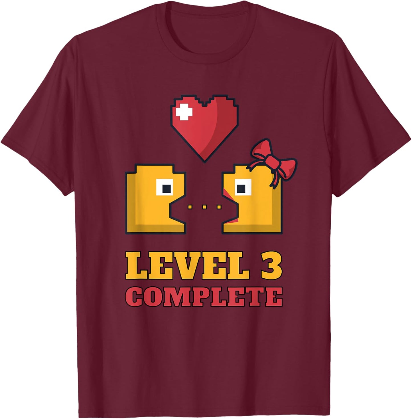 Funny Gamers Level 3 Complete 3rd Wedding Anniversary T-Shirt - T-Shirt | Maroon