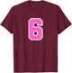 Pink Sports Team Number #6 T-Shirt - T-Shirt | Maroon