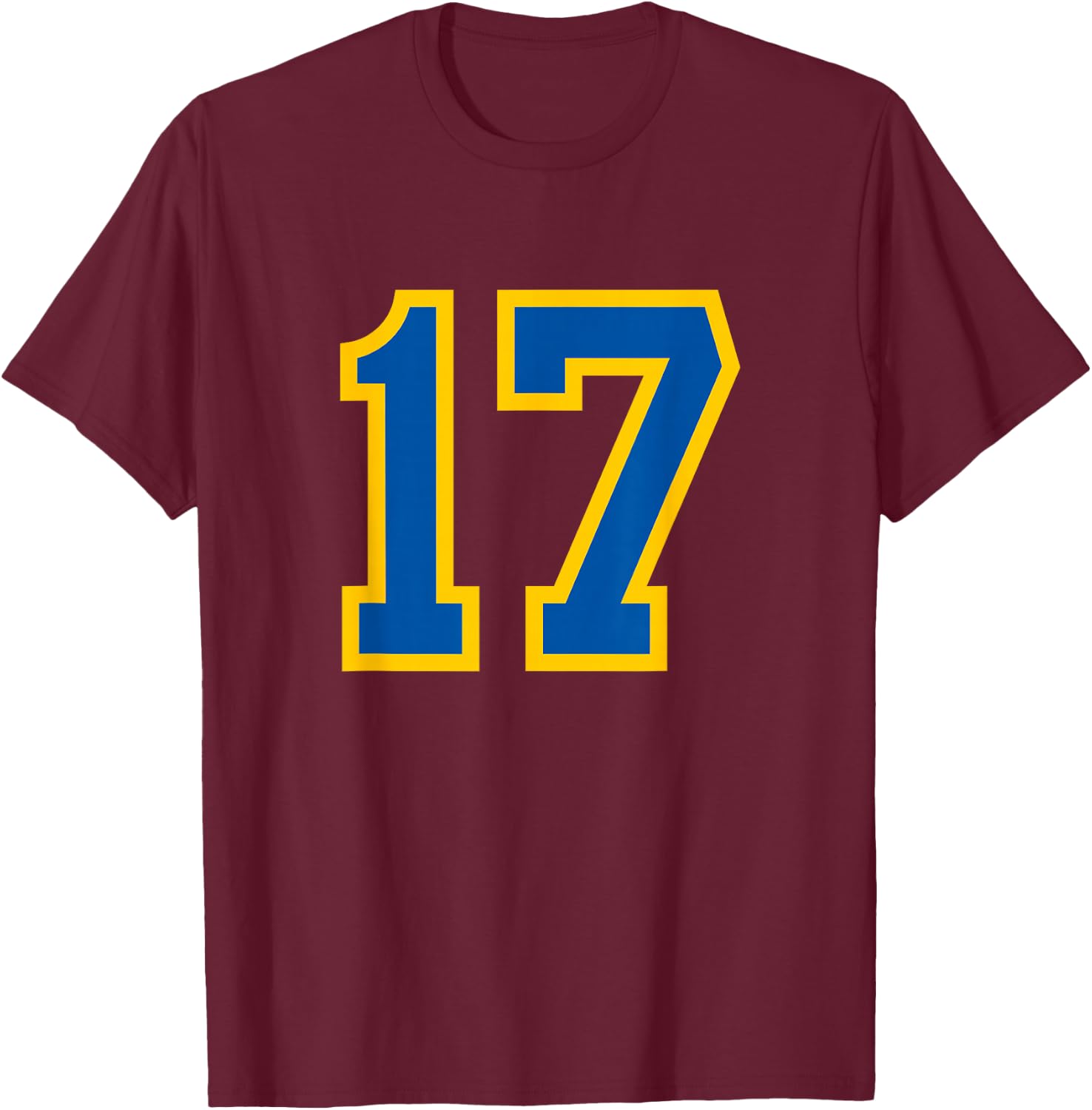 Blue Yellow Sport Team Number #17 T-Shirt - T-Shirt | Maroon