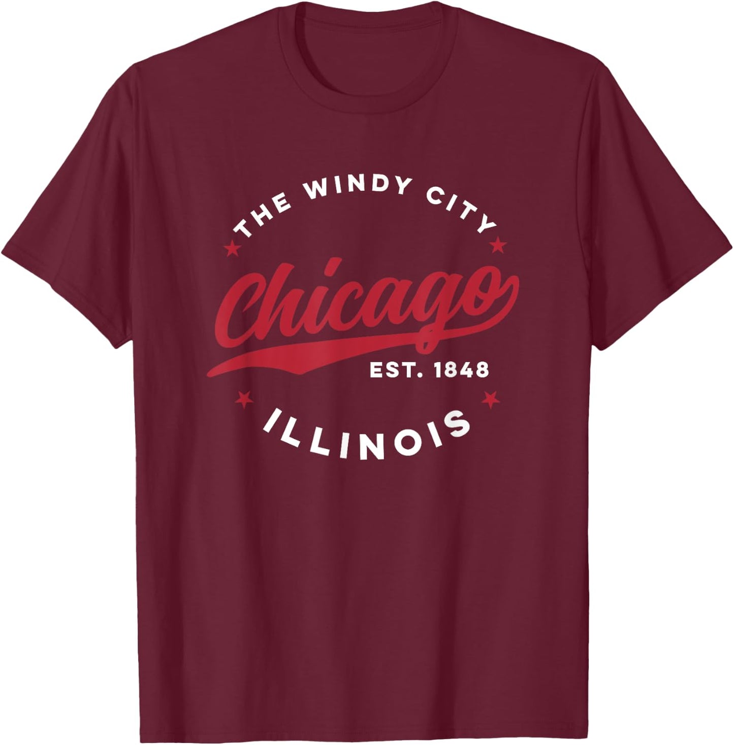 Vintage Chicago Windy City Illinois America Nickname Red T-Shirt - T-Shirt | Maroon