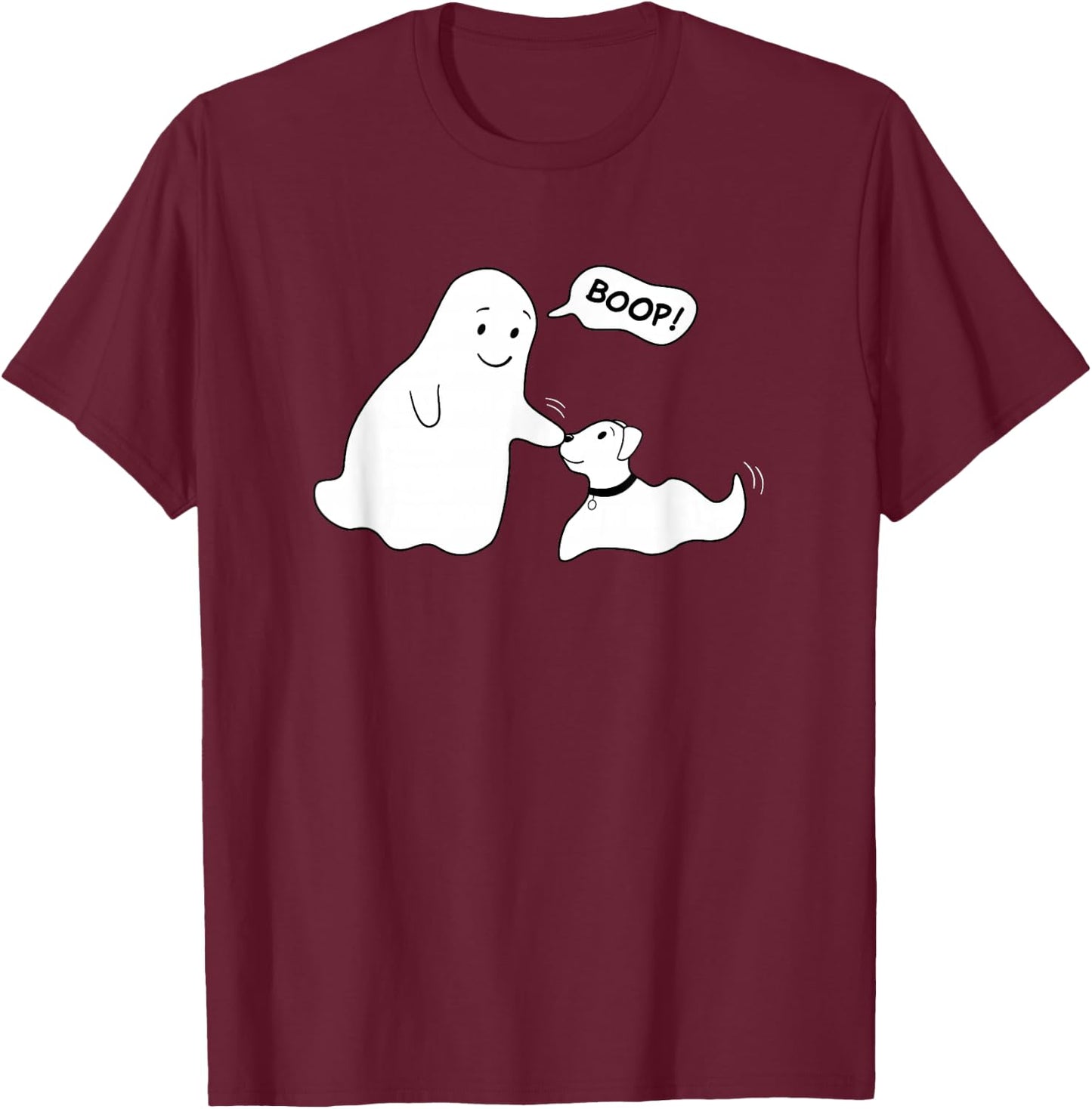 Funny Ghost Boops A Dogs Nose T-Shirt - T-Shirt | Maroon