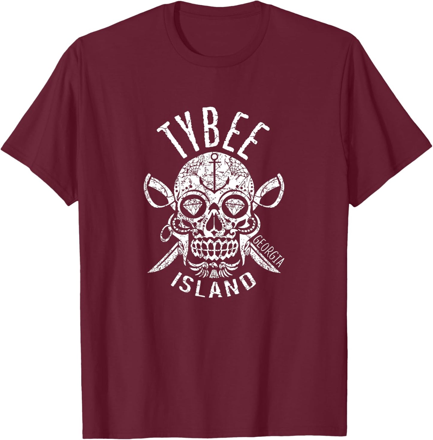 Tybee Island Florida Halloween Sugar Skull, Souvenir T-Shirt - T-Shirt | Maroon