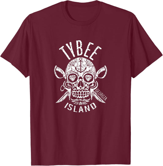 Tybee Island Florida Halloween Sugar Skull, Souvenir T-Shirt - T-Shirt | Maroon