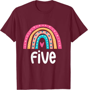 Girls 5th Birthday Shirt Rainbow Five - 5 Year Old Birthday T-Shirt - T-Shirt | Maroon
