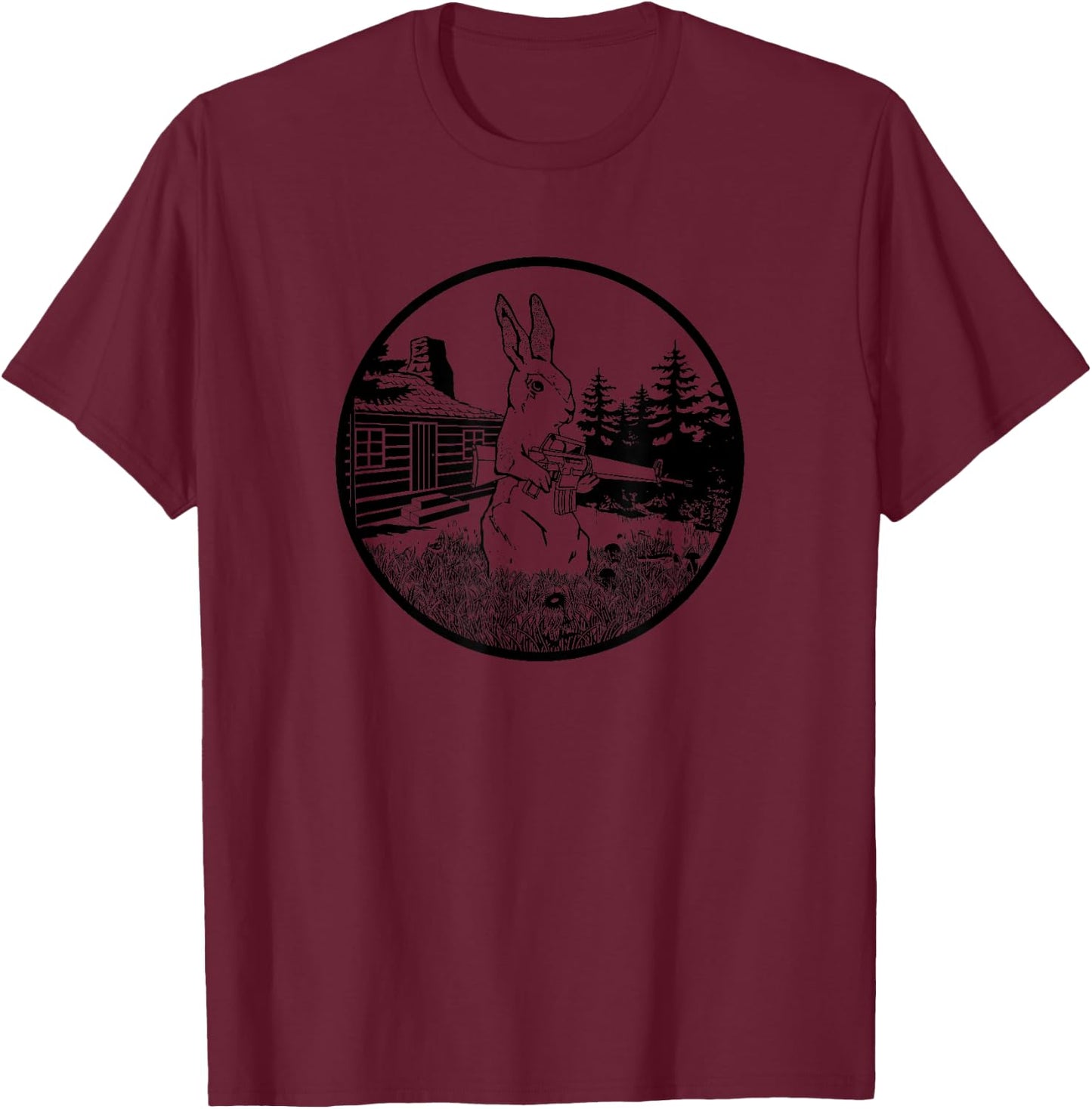 Rabbit Hunter , Armed Bunny With Gun Apparel T-Shirt - T-Shirt | Maroon