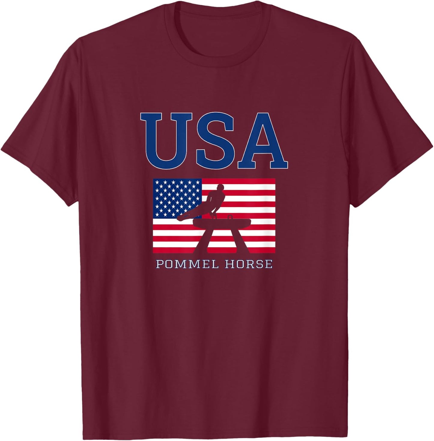 USA Flag Pommel Horse Gymnastics Team American Gymnast T-Shirt - T-Shirt | Maroon