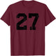 Number #27 Sport Black Distressed Varsity Number T-Shirt - T-Shirt | Maroon