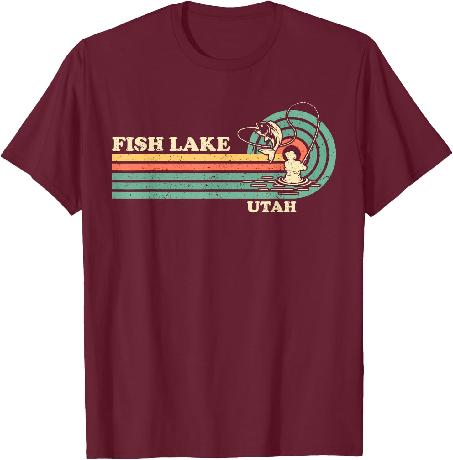 Vintage Retro Summer Fishing Utah Fish Lake T-Shirt - T-Shirt | Maroon