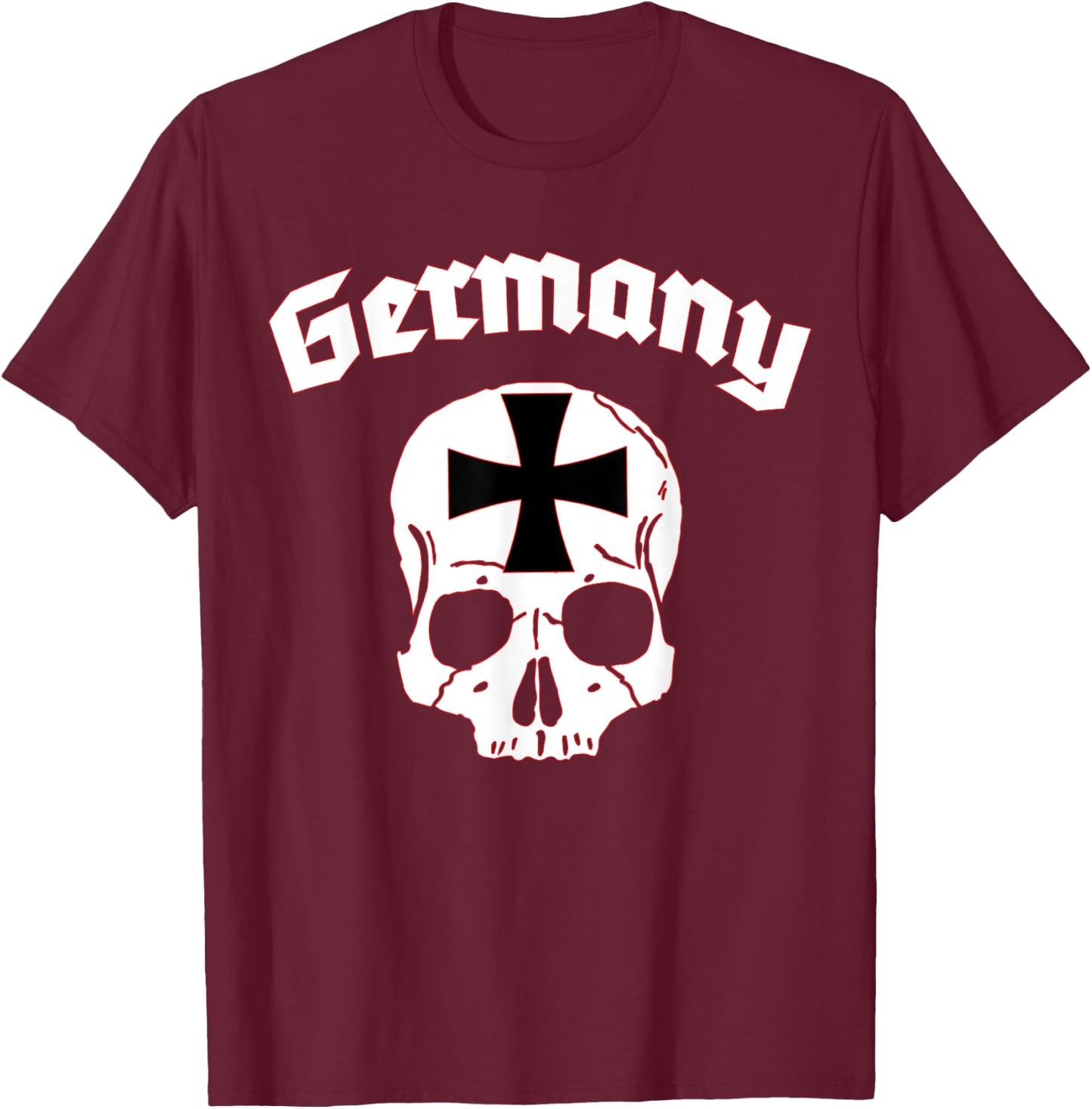 Germany Skull Old German Lettering Iron Cross T-Shirt - T-Shirt | Maroon