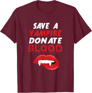 Save A Vampire Donate Blood Halloween Blood Donation Lover T-Shirt - T-Shirt | Maroon