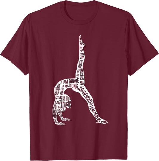 Cheerleading Tumbling Flip Acrobatic Girls Design Gymnastics Typography Funny Gymnast Handstand Women's Black Short Sleeve Classic Fit T-Shirt - T-Shirt | Maroon