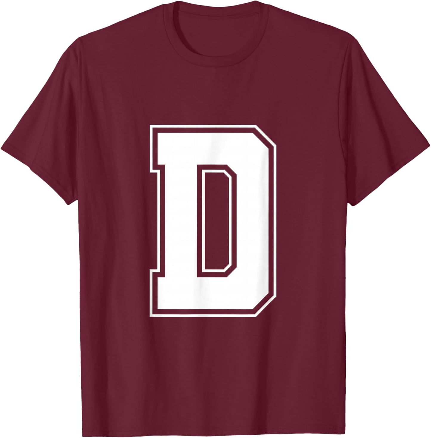 Letter D Big Bold Capital Varsity Alphabet Monogram T-Shirt - T-Shirt | Maroon