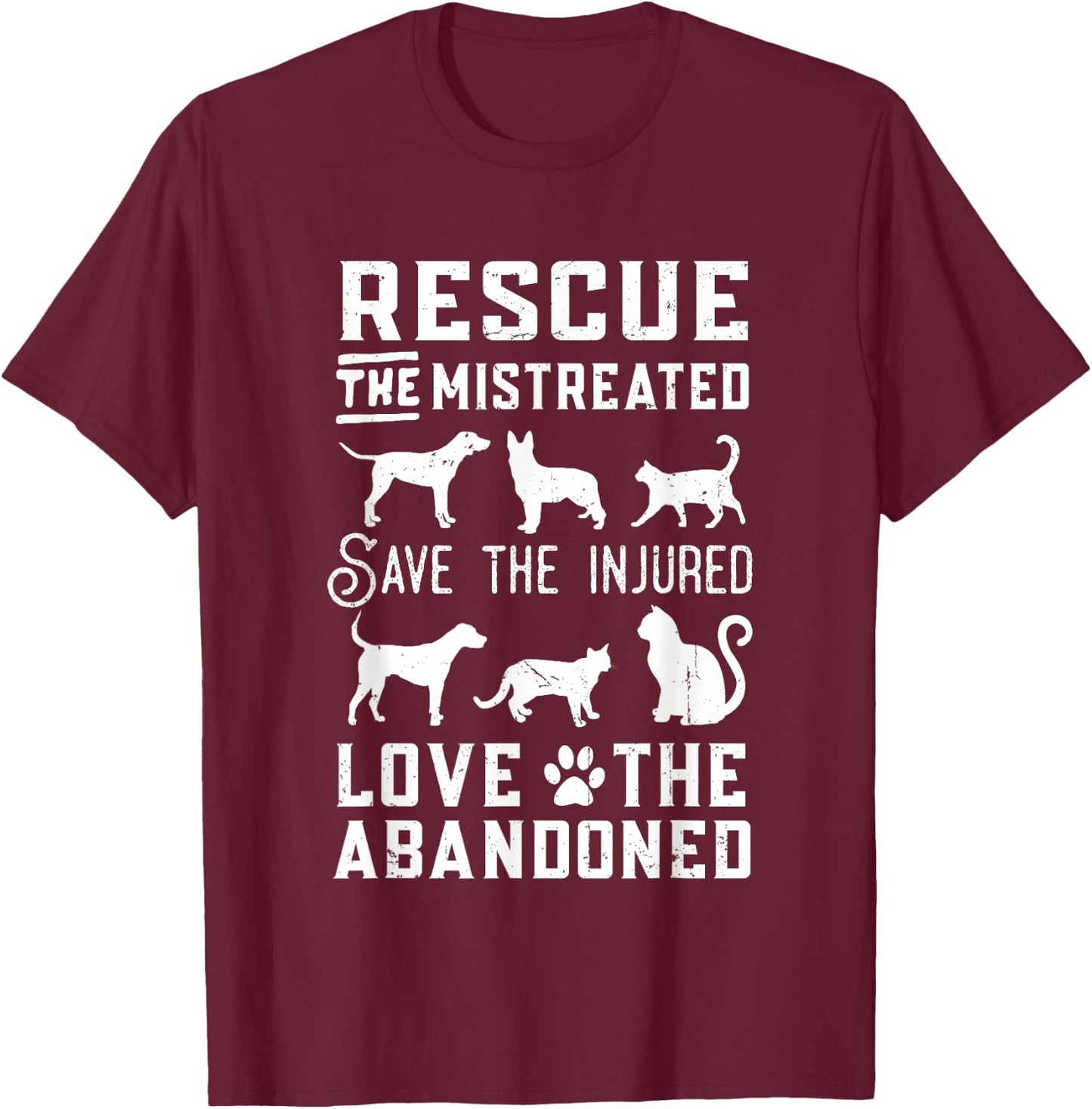 Dog Lover Cat Lover Rescue Save Love Animal Rescue Awareness Women Kids T-Shirt - T-Shirt | Maroon