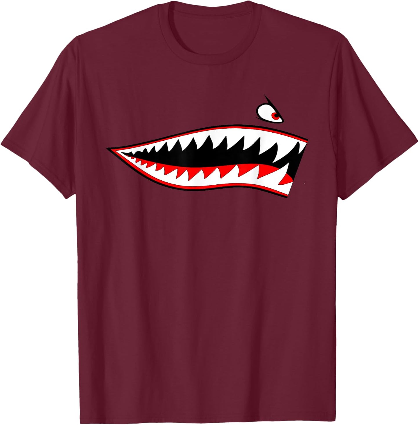 Shark Teeth Nose Art Warhawk P-40 A-10 Warthog War Plane T-Shirt - T-Shirt | Maroon