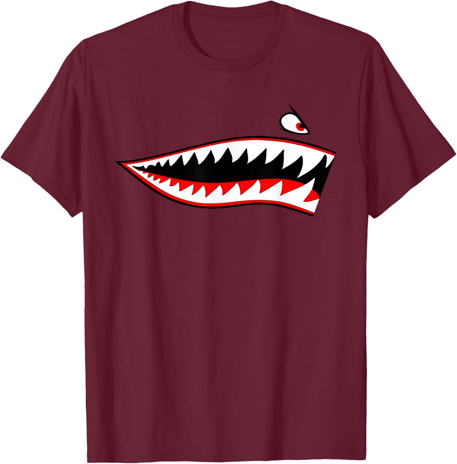 Shark Teeth Nose Art Warhawk P-40 A-10 Warthog War Plane T-Shirt - T-Shirt | Maroon