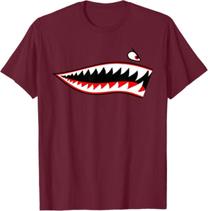 Shark Teeth Nose Art Warhawk P-40 A-10 Warthog War Plane T-Shirt - T-Shirt | Maroon