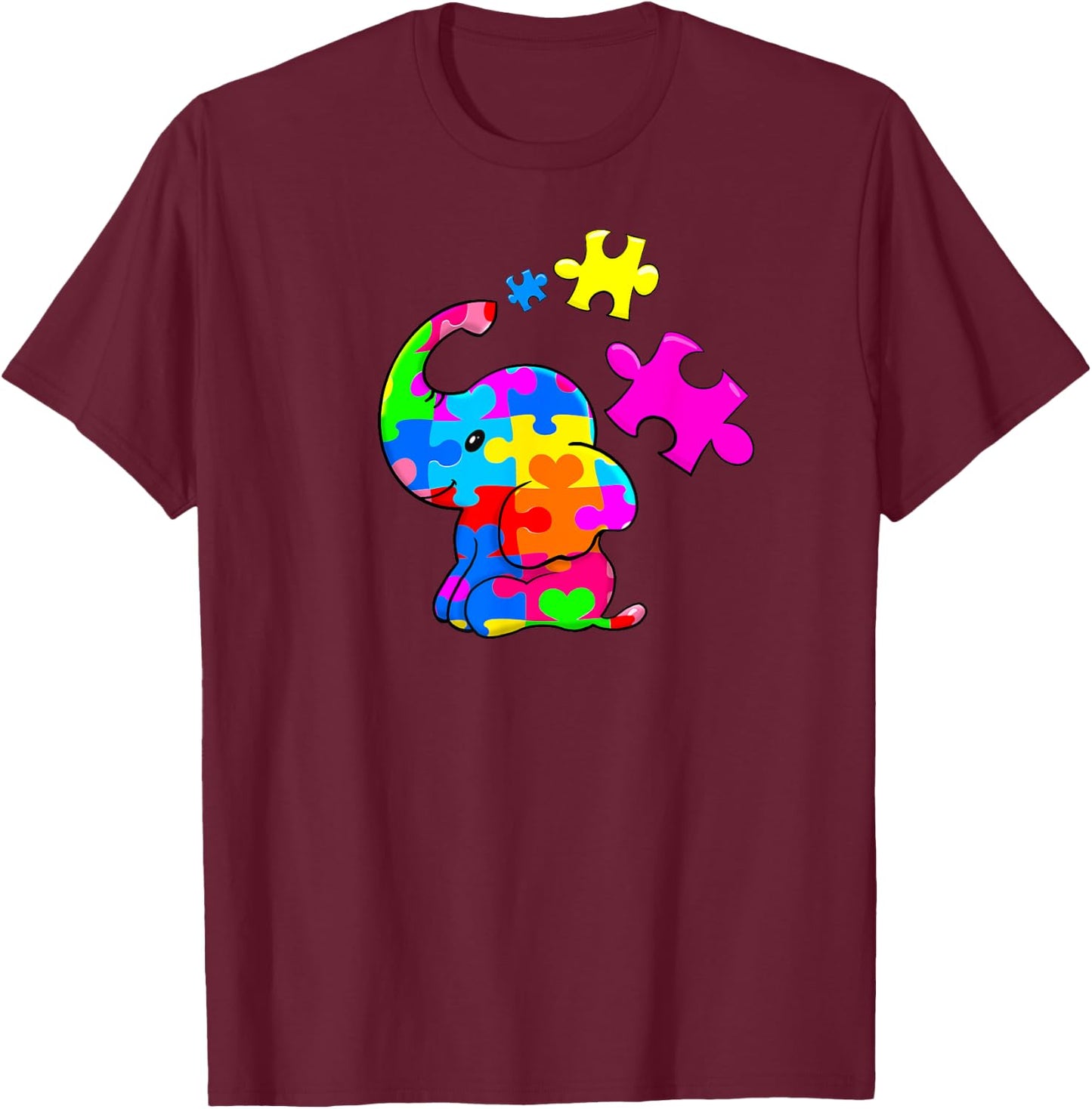 Cute Autism Elephant Autism Awareness Autistic T-Shirt - T-Shirt | Maroon