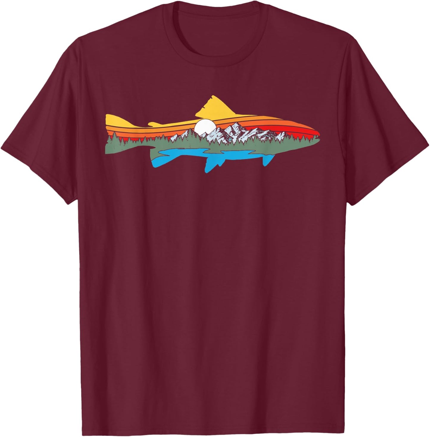 Artistic Trout Nature & Outdoor Fish & Fishing Graphic T-Shirt - T-Shirt | Maroon
