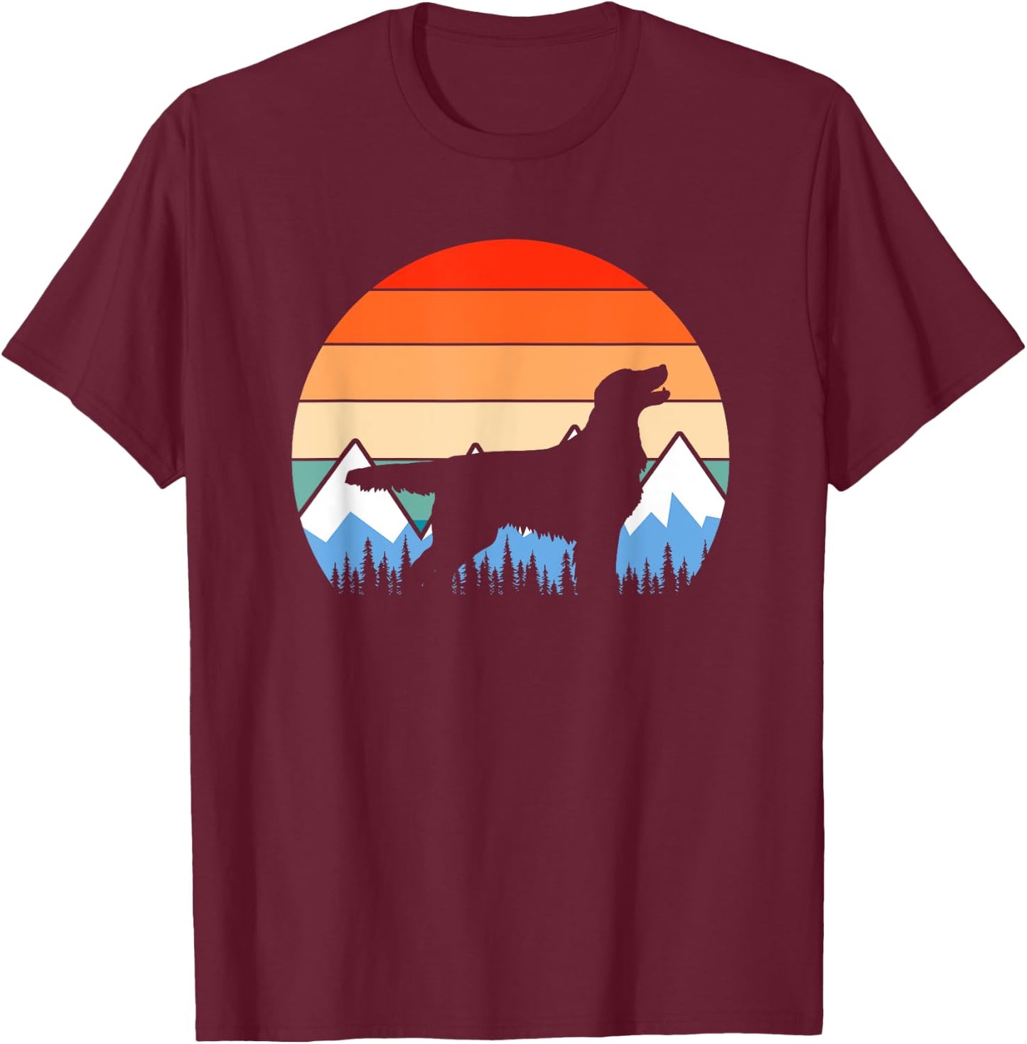 Flat-Coated Retriever Flat-Coat Dog Mountain Hiking Vintage Women Girls Kids T-Shirt - T-Shirt | Maroon