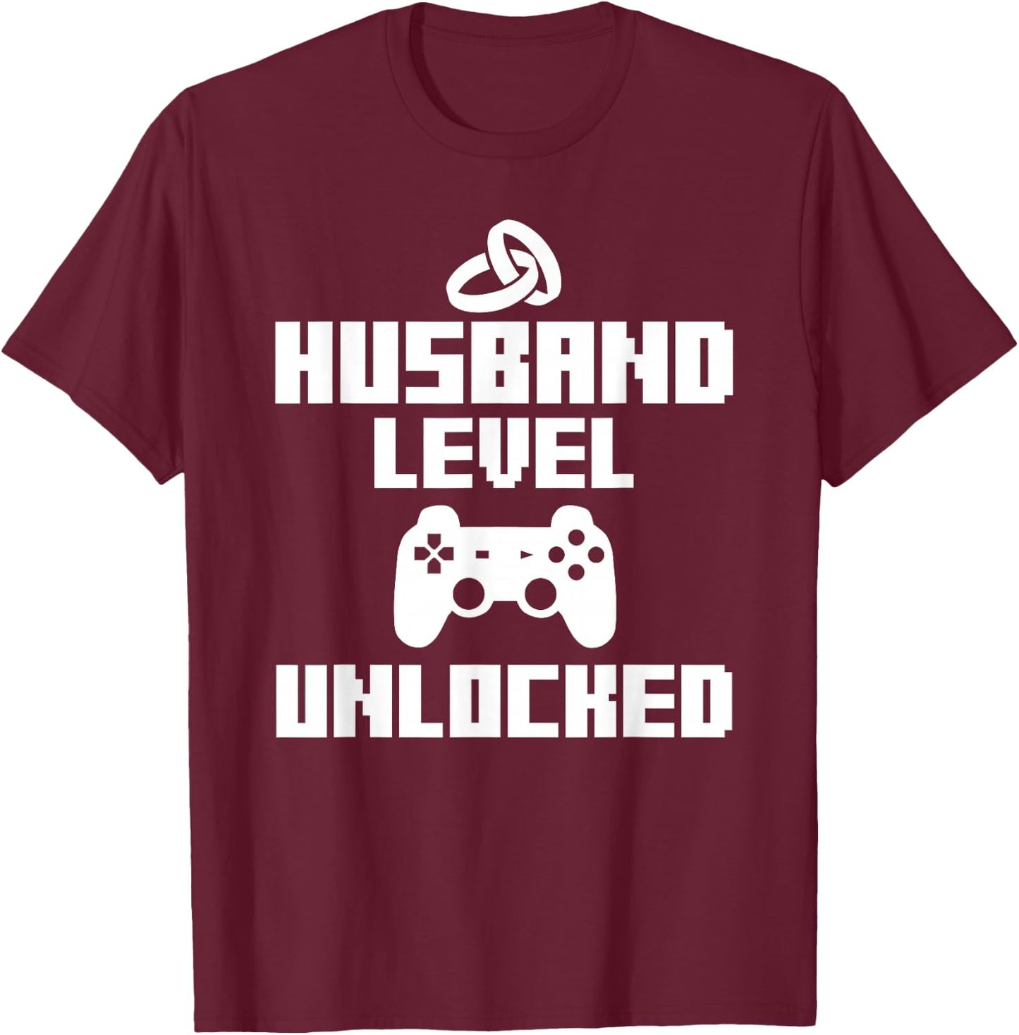 Gamer Husband Funny Wedding Gift Level Unlocked T-Shirt - T-Shirt | Maroon