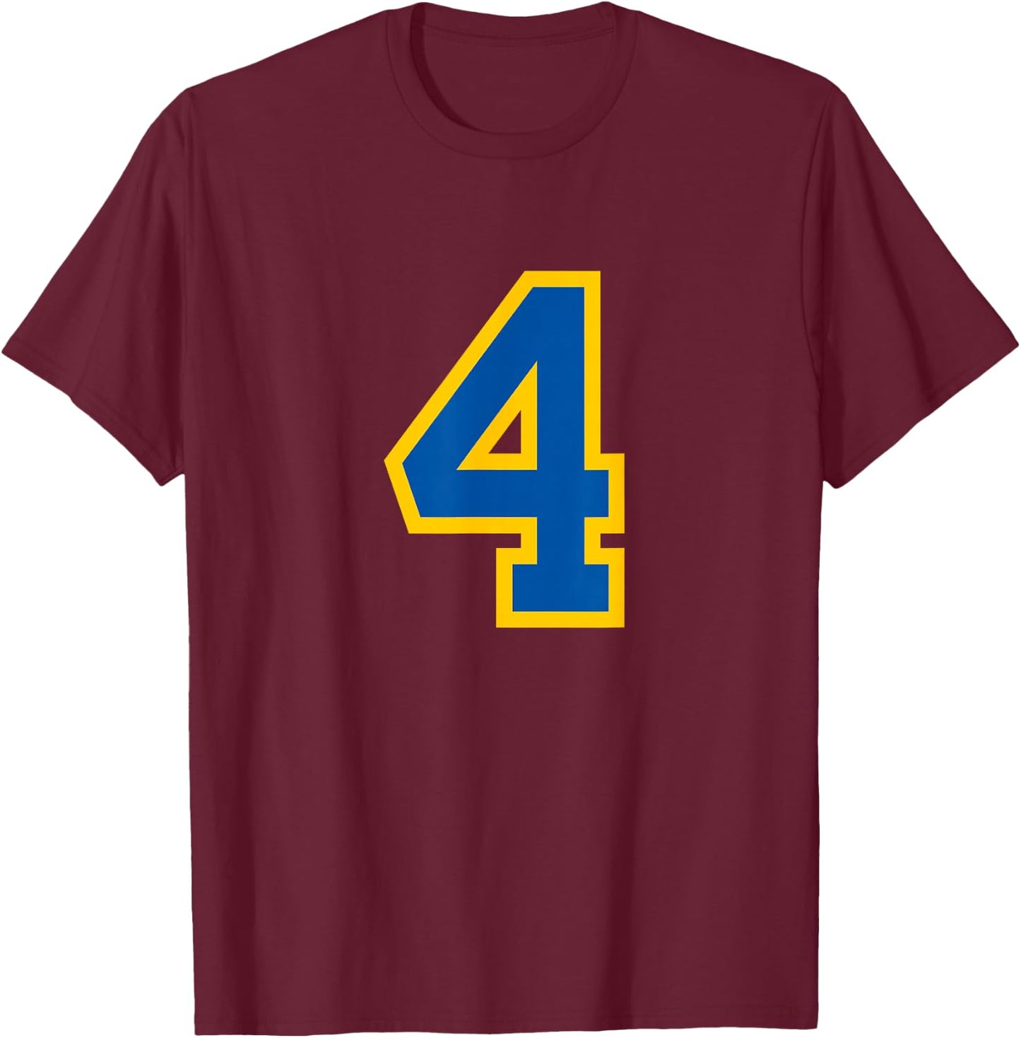 Blue Yellow Sport Team Number #4 T-Shirt - T-Shirt | Maroon