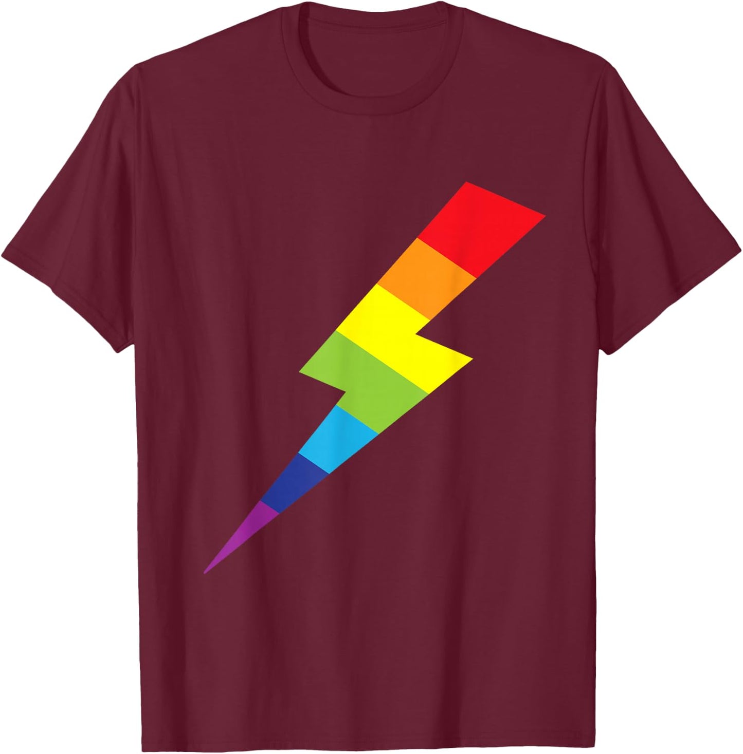 Awesome Rainbow Lightning Bolt Print T-Shirt - T-Shirt | Maroon