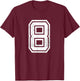 Distressed Number #8 Sport White Varsity Number T-Shirt - T-Shirt | Maroon