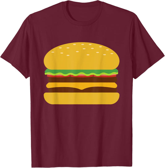 Cool Hamburger Art Men Women Minimalist Burger Cheeseburger T-Shirt - T-Shirt | Maroon